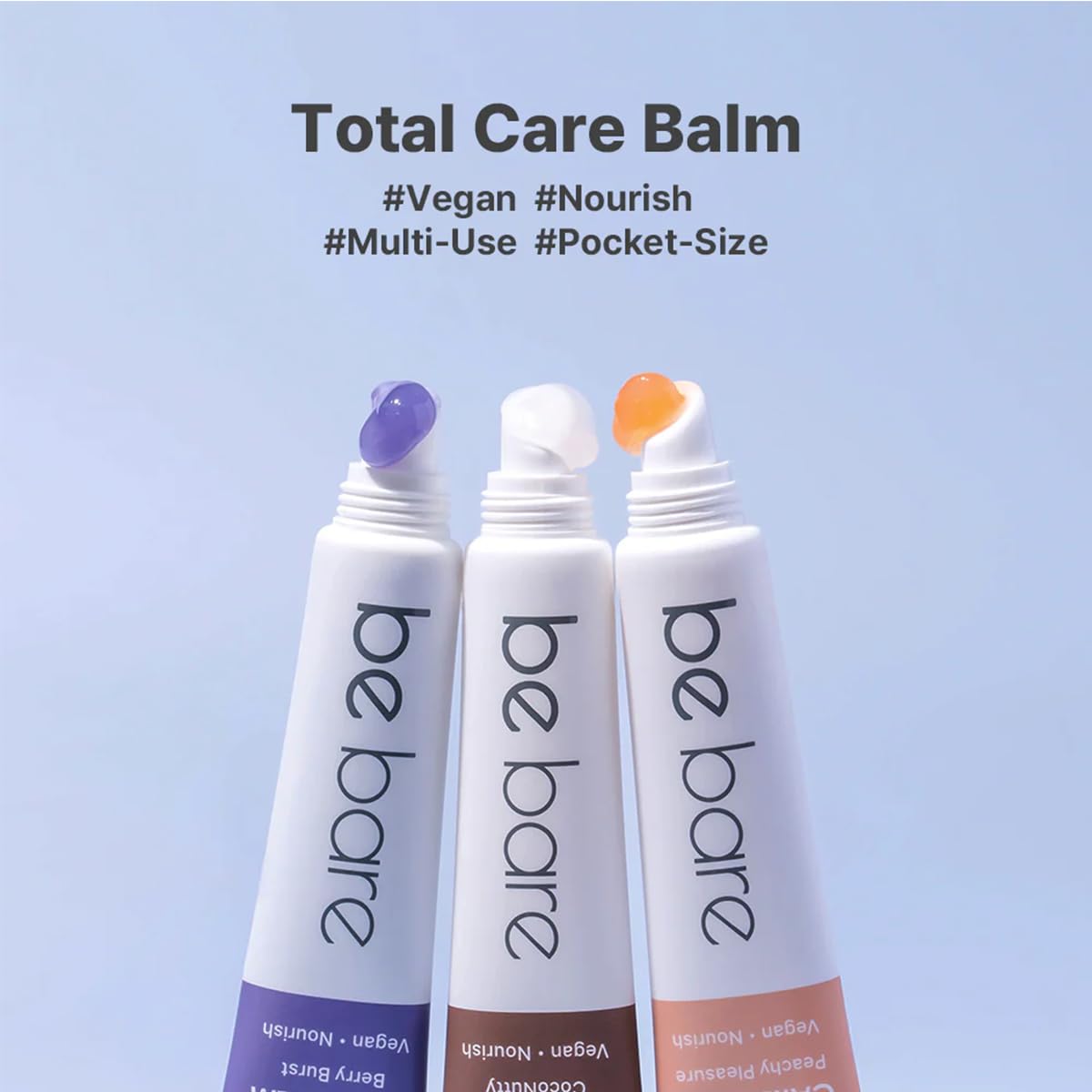 Naisture Be Bare Total Care Balm Variety Pack - Berry Burst, Peachy Pleasure, CocoNutty Nourishing Multi-Balm with Vitamin E for Moisturizing Lips, Nails, Elbows and Dry Skin (3 pc)