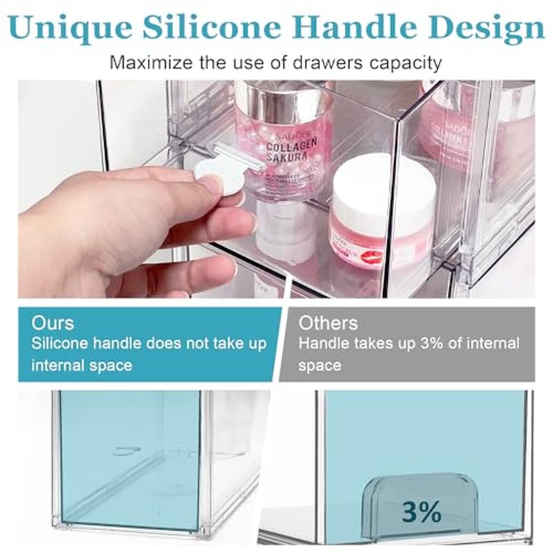 Spaclear Stackable Storage Drawers Set of 2, Clear Makeup Organizer for Vanity, Acrylic Cosmetic Display Cases, Large Capacity Makeup Organizer Countertop, Undersink, Kitchen Organization and Storage