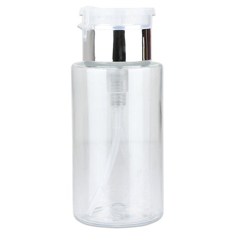 7oz Silver Push Down Pump Dispenser Empty Refillerble Bottle with Flip Top Cap - for Nail Polish, Travel, Cosmetics Packaging