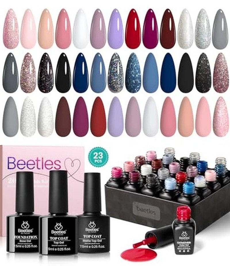 Beetles Gel Nail Polish Kit with U V Light 68 Pcs Emotional Spectrum 35 Colors Gel Polish Nail Kit with Base and Matte&Glossy Top Coat Soak Off All Season Gel Nail Kit Manicure Tools Gifts for Women