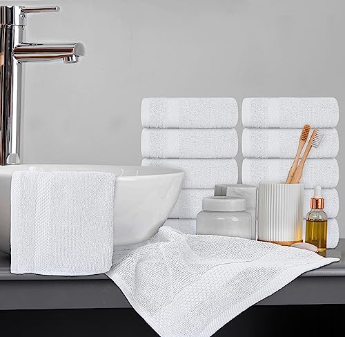 White Classic Luxury Washcloths for Bathroom-Hotel-Spa-Kitchen-Set - Circlet Egyptian Cotton - Highly Absorbent Hotel Quality Face Towels - Bulk Set of 12-13x13 Inch (Forest Green)