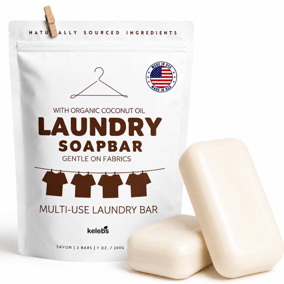 Kelebs Natural Laundry Soap Bar for Sensitive Skin with Organic Coconut - Delicate Laundry Stain Remover for Clothes, Underwear, Collar - Gentle Baby Laundry Soap | 2 Bars
