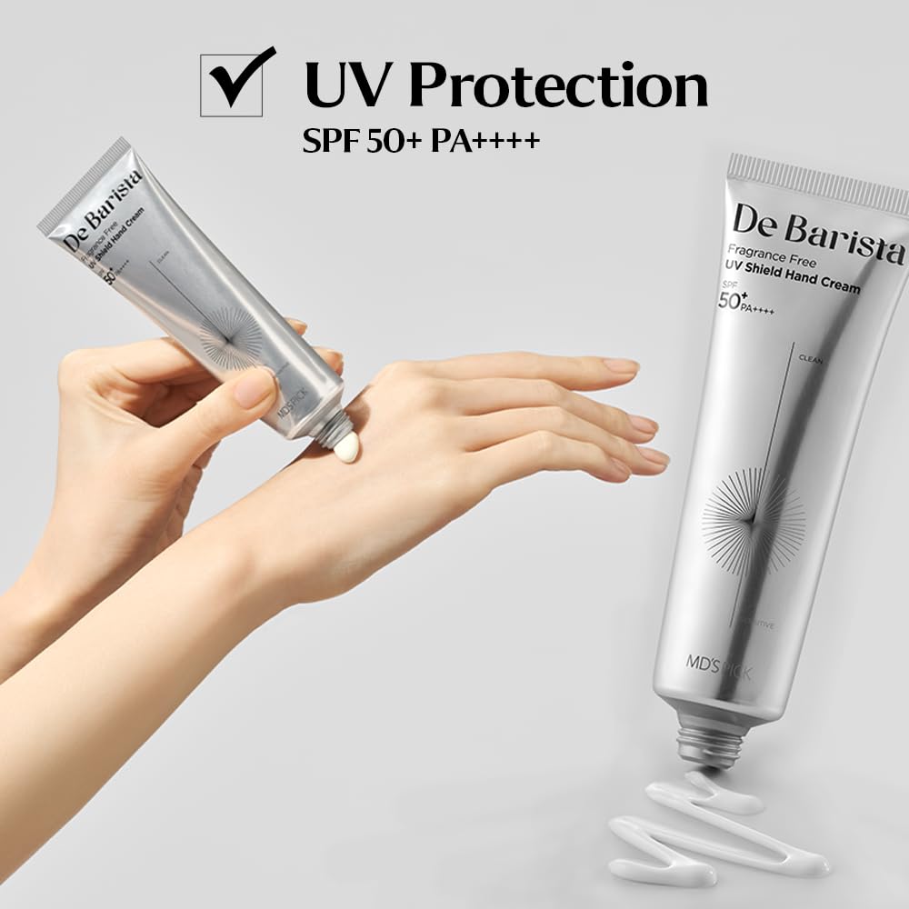 MD'S PICK De Barista Sun Shield Hand Cream SPF50+/PA++++ 50g - UV Protection, Fragrance-Free, Vegan, Lightweight Hand Moisturizer with Hydration