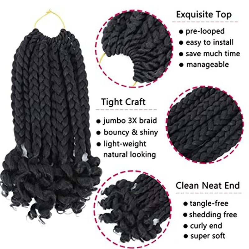 6 Packs Crochet Box Braids Curly Ends 10Inch Short Crochet Box Braids Hair for Women、Kids Pre Stretched Box Braid Crochet Hair for Black Women (1B# 10"6 Packs)