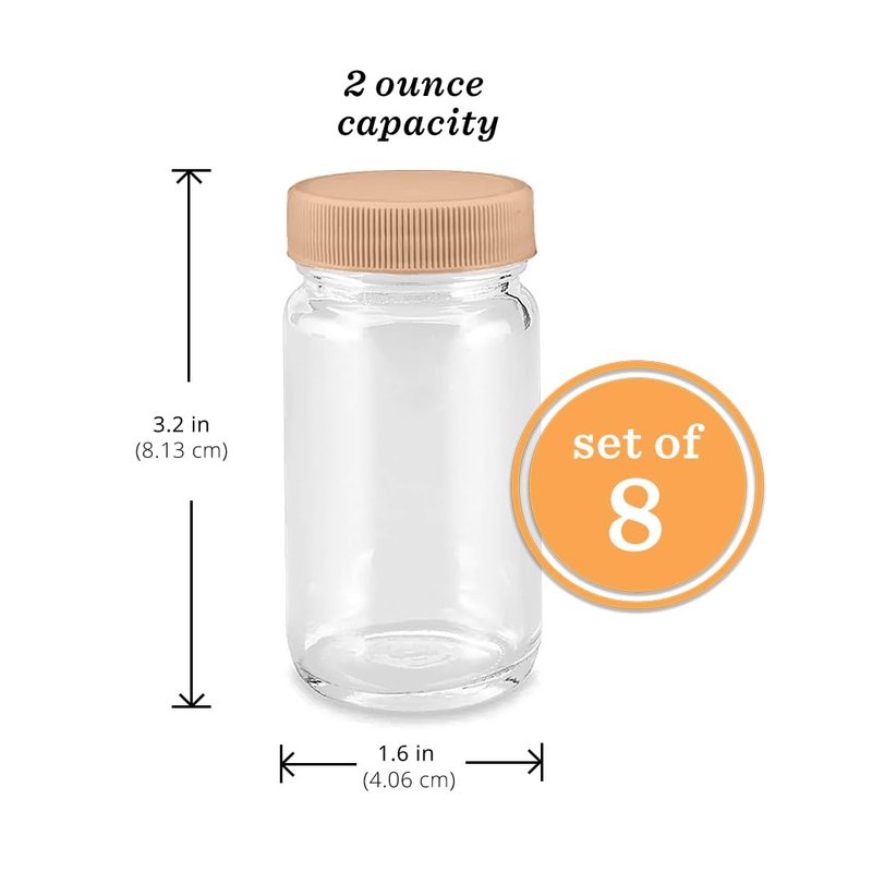 Glass Juice Shot Bottles with Caps, Clear, 2oz, Colored Lids & Silicone Grip Bands, Beverage Storage, Juicing, Turmeric & Ginger Shot Bottles