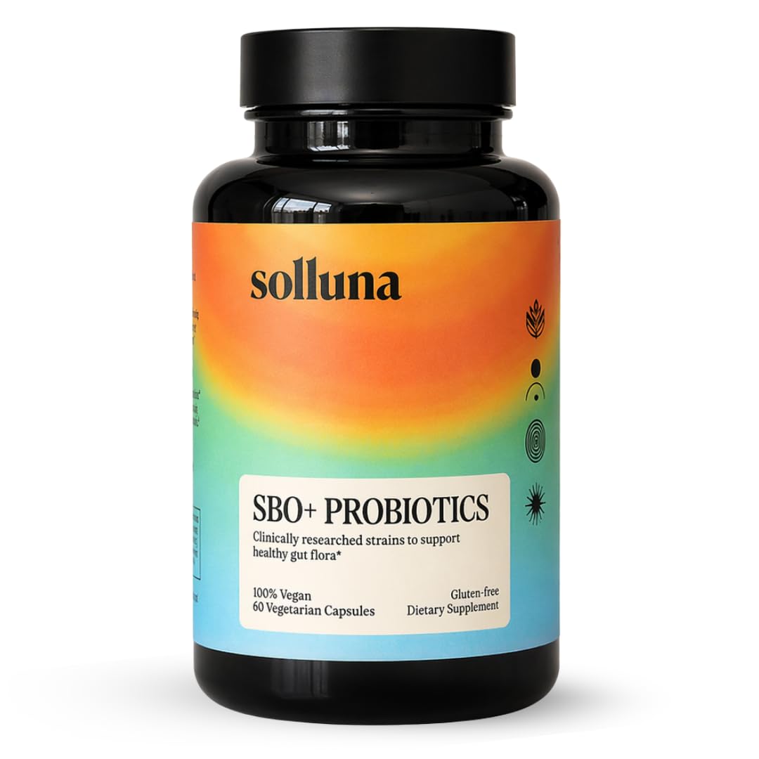 SBO Probiotics by Solluna — Soil Based Organisms, Prebiotics & Postbiotics with Humic Acid, Shilajit, Chaga & Turkey Tail Mushroom — Gut Health & Digestion — Kimberly Snyder (60CT) Vegan & Non-GMO