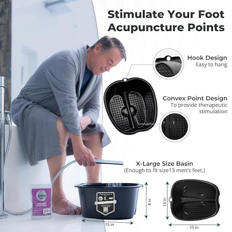 AWA Foot Soaking Tub for Soaking Feet, Extra Large Pool Foot Bath Soak Tub,Sturdy Feet Soaking Tub and Pedicure Bowl, Foot Spa Kit for Women and Men (Black Foot Tub)