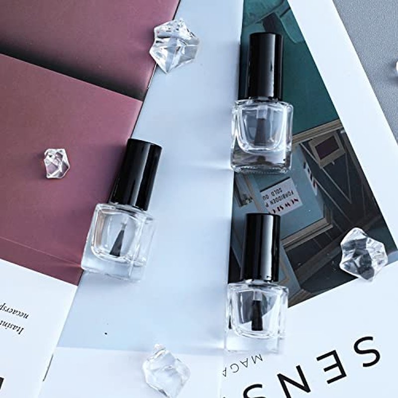 Agidea 6PCS Empty Nail Polish Bottles with Funnel, Empty Fingernail Polish Bottles Glass Rectangle with Brush & Mixing Balls Black (5ML)