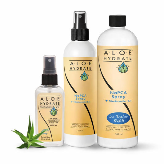 NaPCA Face Mist & Body Spray - Hydration Trio. Aloe vera + Sodium PCA + Niacinamide | 250ml Full Size + 60ml Travel + 500ml Refill | Lightweight, Oil Free, Fast-Absorbing, Good for ALL Skin Types.
