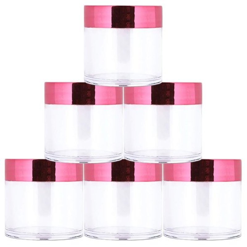 Beauticom 30g/30ml (1 fl. oz.) Double Wall Clear Plastic Leak Proof Jars with Flat Top Lids for Creams, Lotions, Make Up, Powders, Glitters, and more... (Color: Metallic Rose Gold Lid, Pieces: 12)