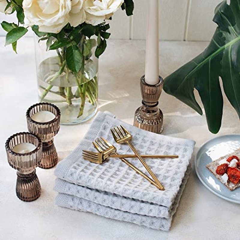 sea me at home Waffle Washcloth Set, 100% Cotton (4 Pcs Washcloth 13x13 inches, Light Grey)