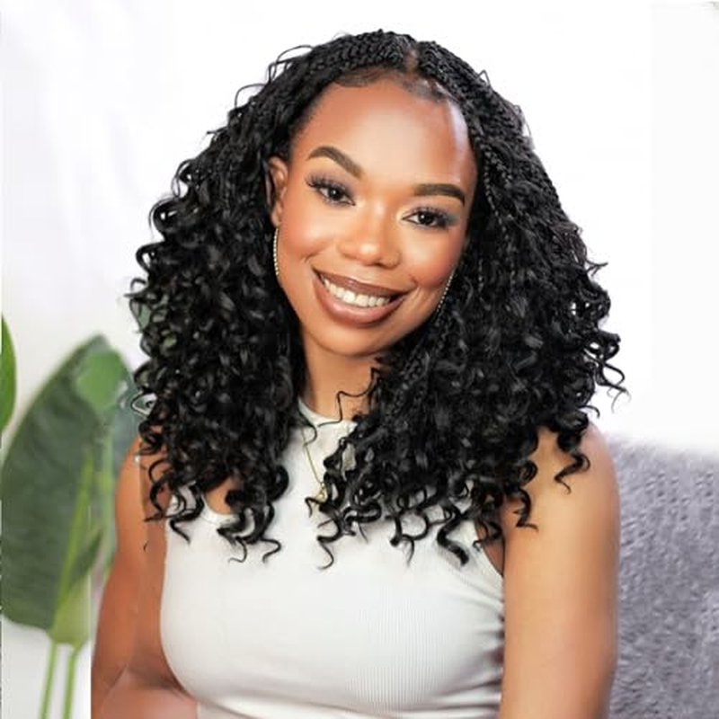 Karida 9 Packs Goddess Box Braids Crochet Hair For Black Women 10 Inch, Crochet Braids With Curly Ends, Boho Crochet Braids Goddess Braids Crochet Hair (10 Inch, 1B/30/27#)