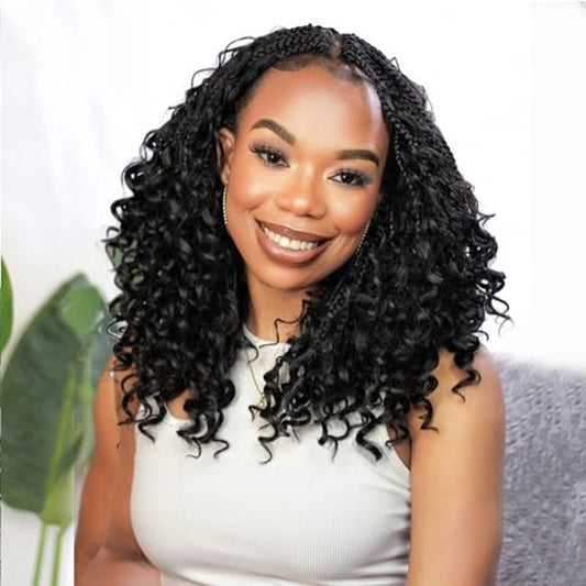 Karida 9 Packs Goddess Box Braids Crochet Hair For Black Women 10 Inch, Crochet Braids With Curly Ends, Boho Crochet Braids Goddess Braids Crochet Hair (10 Inch, 1B/30/27#)
