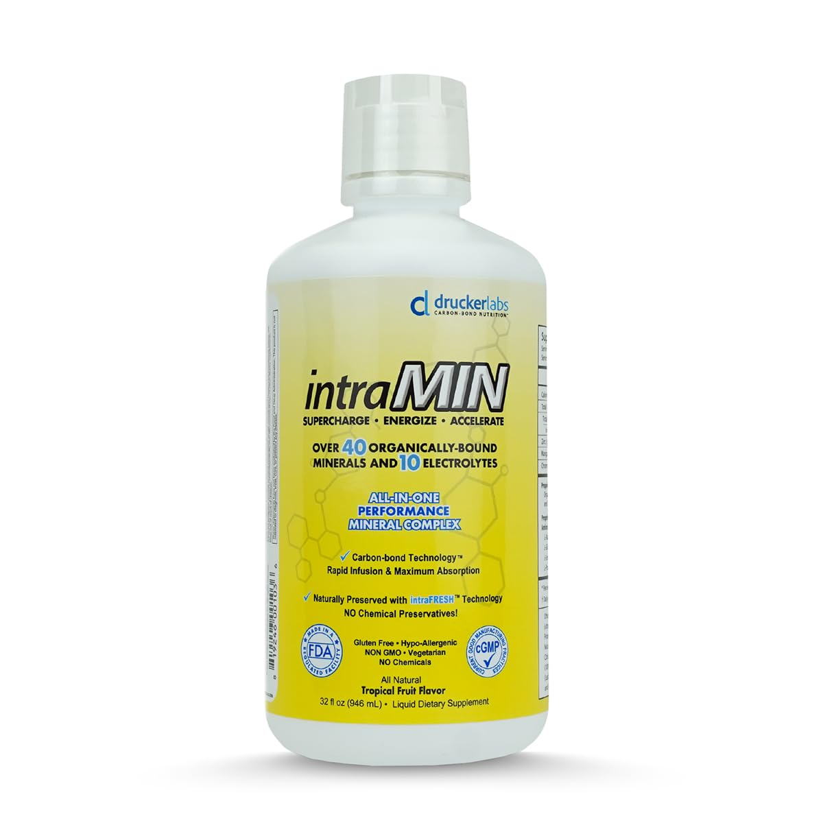 IntraMin Drucker Labs Organic Liquid Minerals Dietary Supplement for Men, Women, Kids, Immune Support, Muscle Support, Non GMO, Gluten Free, Vegan, Electrolytes (32 oz., Tropical Fruit)