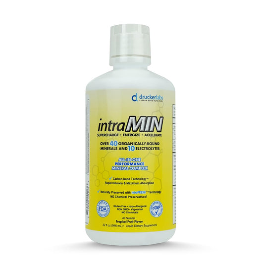IntraMin Drucker Labs Organic Liquid Minerals Dietary Supplement for Men, Women, Kids, Immune Support, Muscle Support, Non GMO, Gluten Free, Vegan, Electrolytes (32 oz., Tropical Fruit)