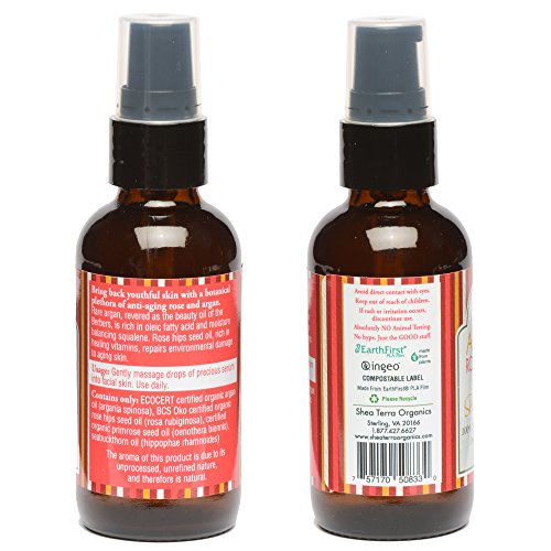 Shea Terra Argan and Rose Complex Serum of Youth | Nutrient-Rich, All Natural & Organic Oil with Age-Defying Essential Fatty Acids, Natural Plan Squalene and Vitamins for Youthful Looking Skin – 2 oz