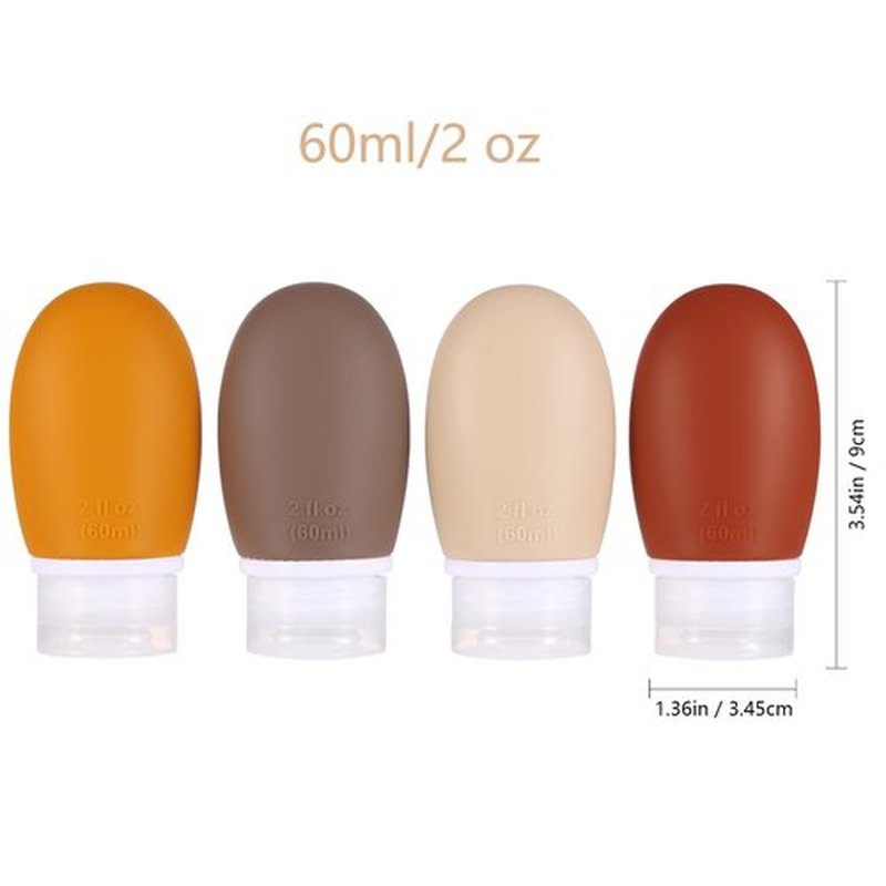 Leak Proof Silicone Travel Bottles,4 Pack 2oz Liquid Squeezable Refillable Portable Accessories/Cosmetic Containers,BPA Free,Travel Size Bottles for Toiletries Shampoo Conditioner Lotion(Brown)