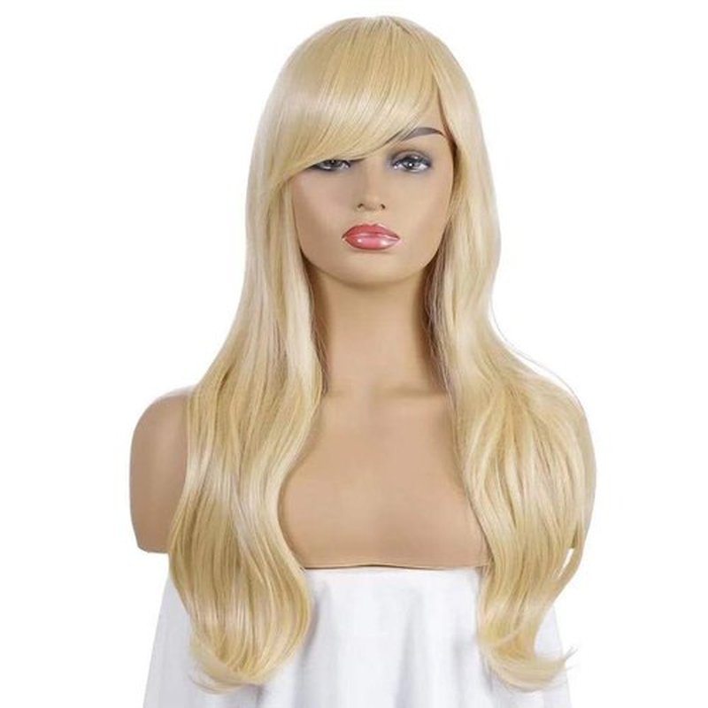 Luhuanx Wigs for Women Girls Long Wavy Heat Resistant Fiber Wigs Side Bangs Cosplay Party, Women's Wigs with Bangs Long Fluffy Curly Wavy (Light Gold)