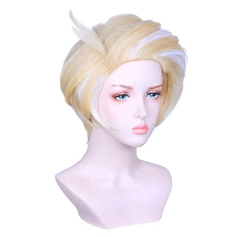 FantaLook Short Blonde with White Cosplay Wig for Men Halloween Costume