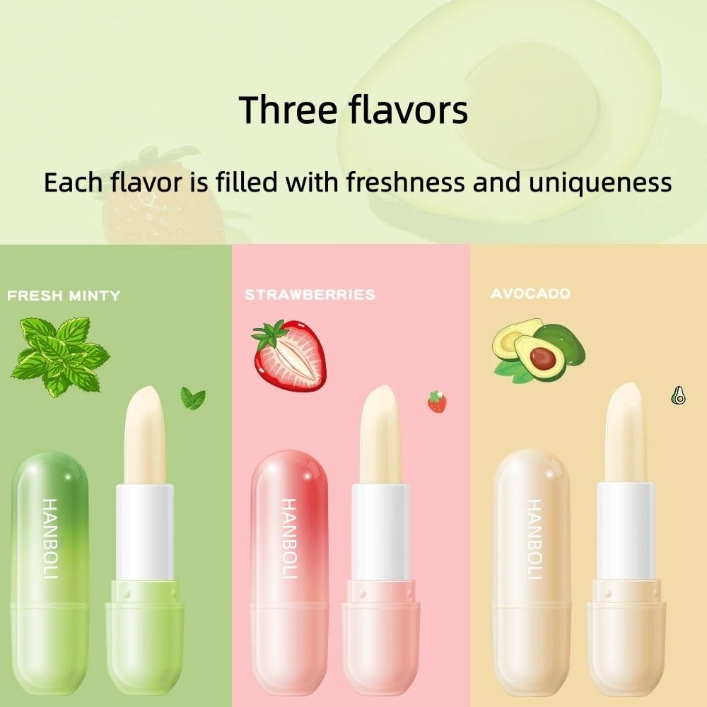 3 PCS Natural Lip Balm, Spearmint, Avocado, and Strawberry Lip Balm, Moisturizing, Soothing, and Repairing Dry and Chapped Lips, Lip Balm Gift Set