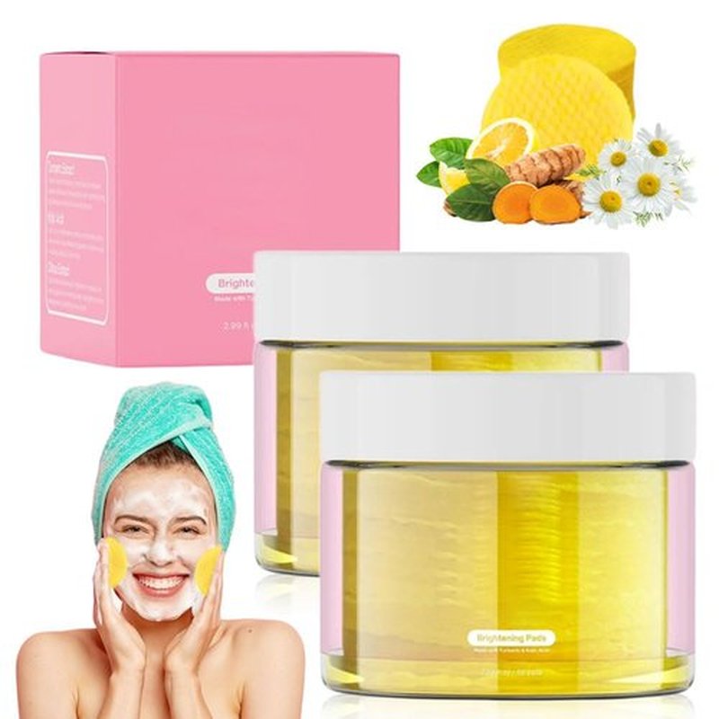 Turmeric Kojic Acid Cleansing Pads, 2025 New Sugar Turmeric Cleansing Pads for Face Turmeric Kojic Acid Pads, Upgrade 55Pcs Turmeric Pads Infused Foaming Exfoliating Pads (Yellow*2, One Size)
