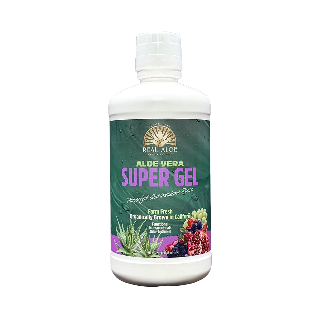 Real Aloe Super Gel Juice (32 fl oz) | Organic California-Grown Aloe Vera with Pomegranate & Cranberry | Aloin-Free Inner Leaf | Hydration & Antioxidant Support | Dietary Supplement | Made in USA
