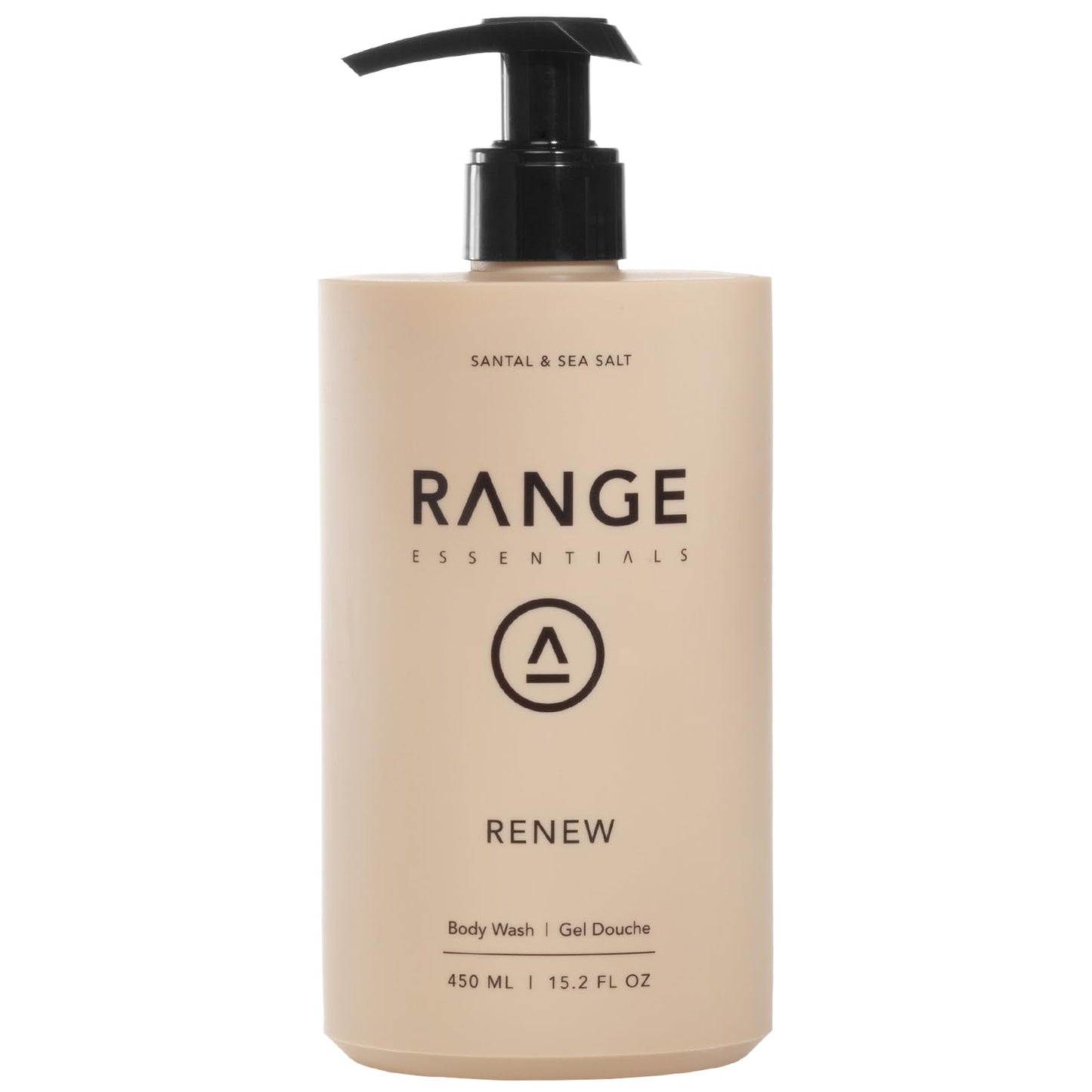 Range Essentials Renew Body Wash, Sandalwood Scent, Moisturizing Hydrating, Gentle Clean, Shower Gel, Paraben-Free, Sulfate-Free, Natural Ingredients, Hyaluronic Acid, Men Women, 450mL (15.2oz)
