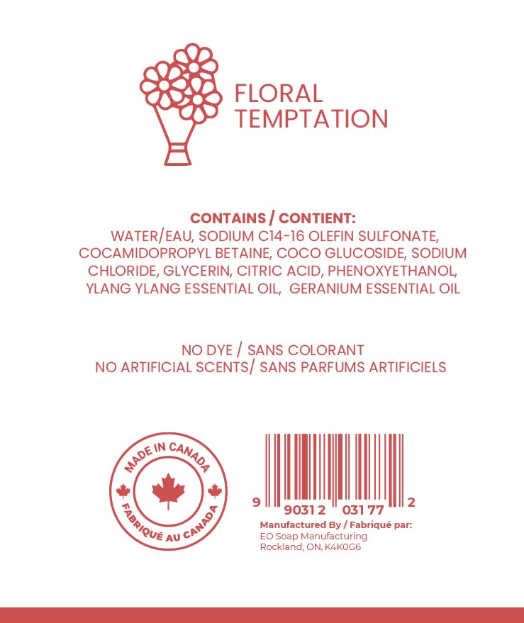 Luxury Liquid Hand Soap Refill - Natural Scented Hand Wash - Gentle Hand Soap with Essential Oils & Aloe Vera - Moisturizing Handwash for Bathroom and Kitchen - Floral Temptation Scent, 33.8 fl oz