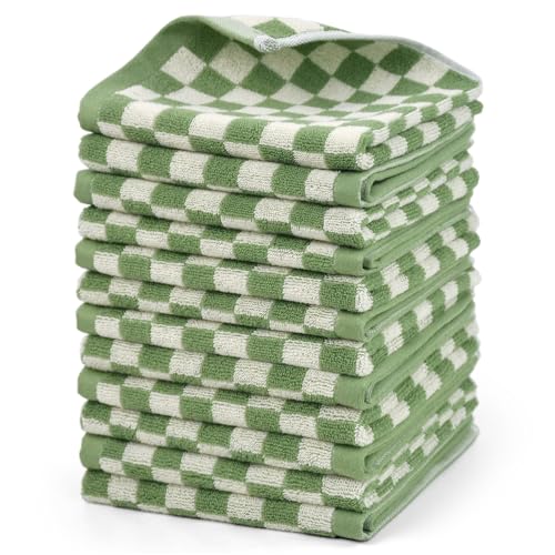 Washcloths 12 Pack Bathroom Face Towels 4 Colors for All Family Members, Soft Cotton Terry Wash Cloths for Showering 13"x13", Checkered