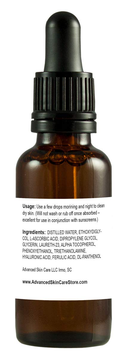 Advanced Skin Care 15% Vitamin C Face Serum with Vitamin E and Ferulic Acid | Hydrating Formula | Rejuvenating & UV Protection (compare to skin Ceut) All Skin Type 1oz