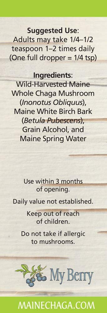My Berry Maine Chaga Mushroom & Birch Bark Extract Liquid | 2oz | Wild Harvested & Double Extracted | USA & Canadian Grown Chaga