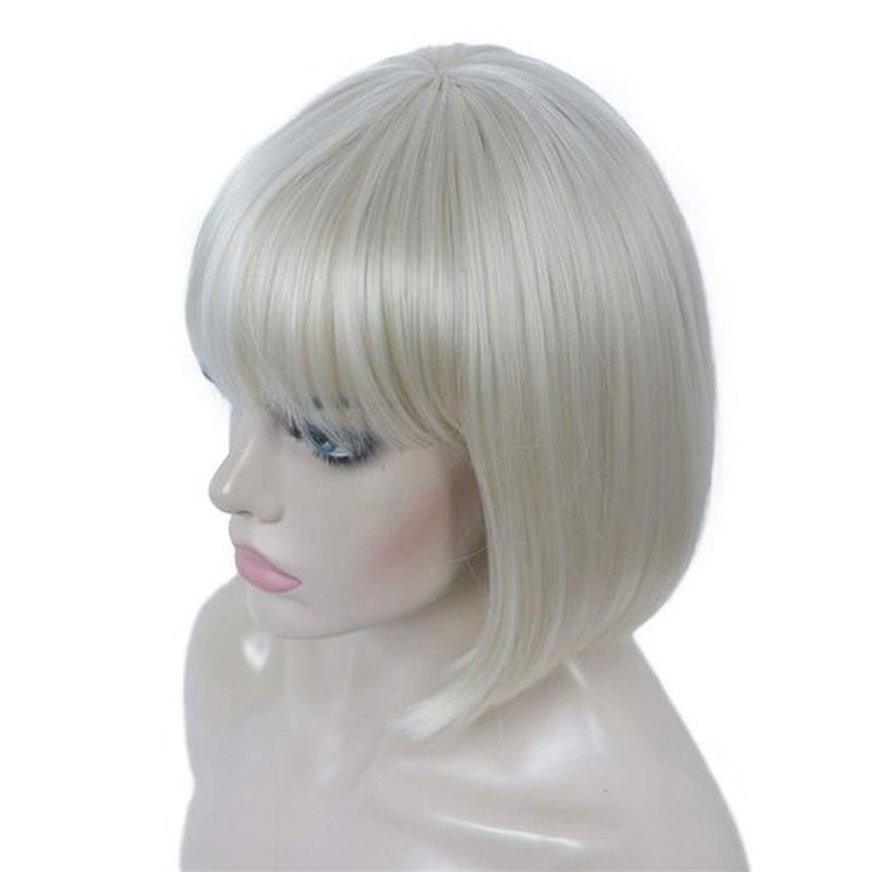 Aimole Short Straight Bob Wig Cute Flat Bangs Synthetic Full Women Wigs (614-Pale Blonde)