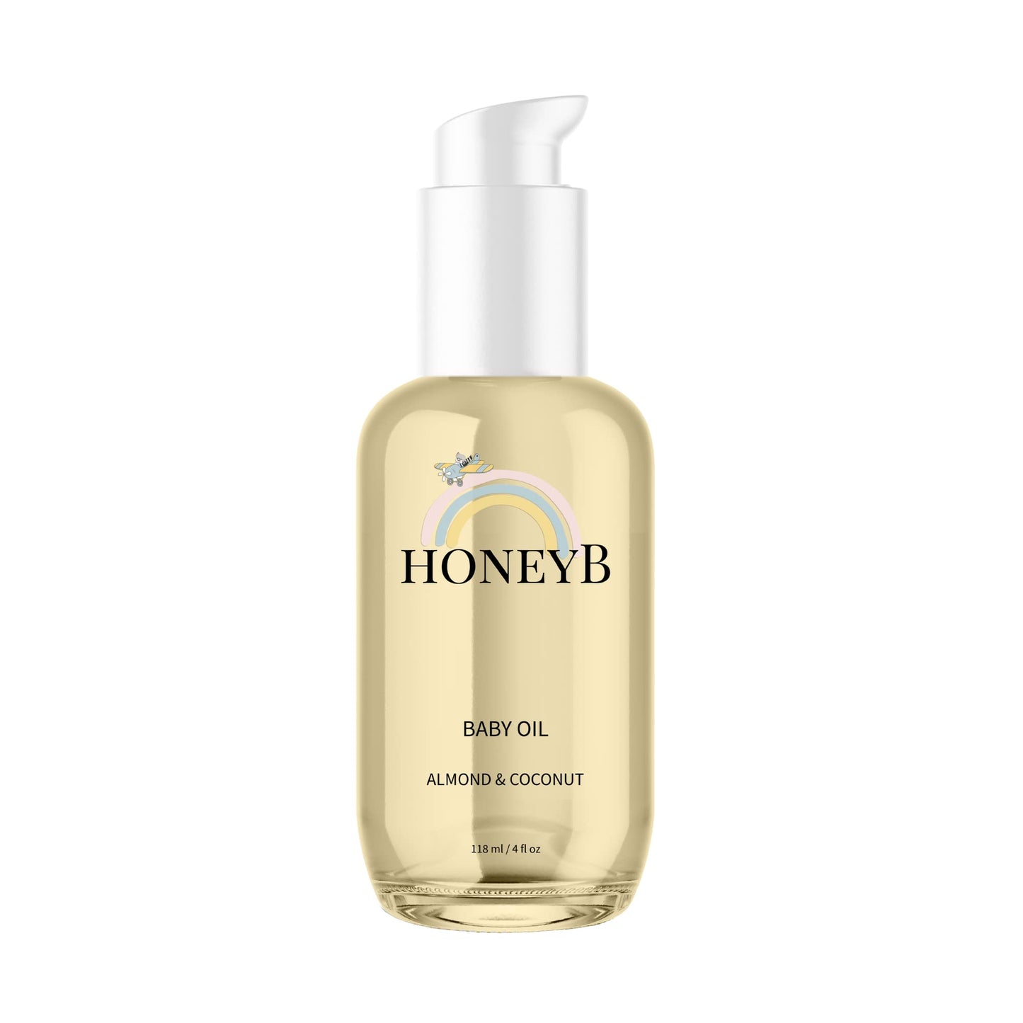 HoneyB Soothing Baby Oil with Almond & Coconut Oils for Increased Hydration - Clean and Plant-Based Baby Coconut Oil for Newborn, Baby Massage Oil, Coconut Baby Oil, 4oz