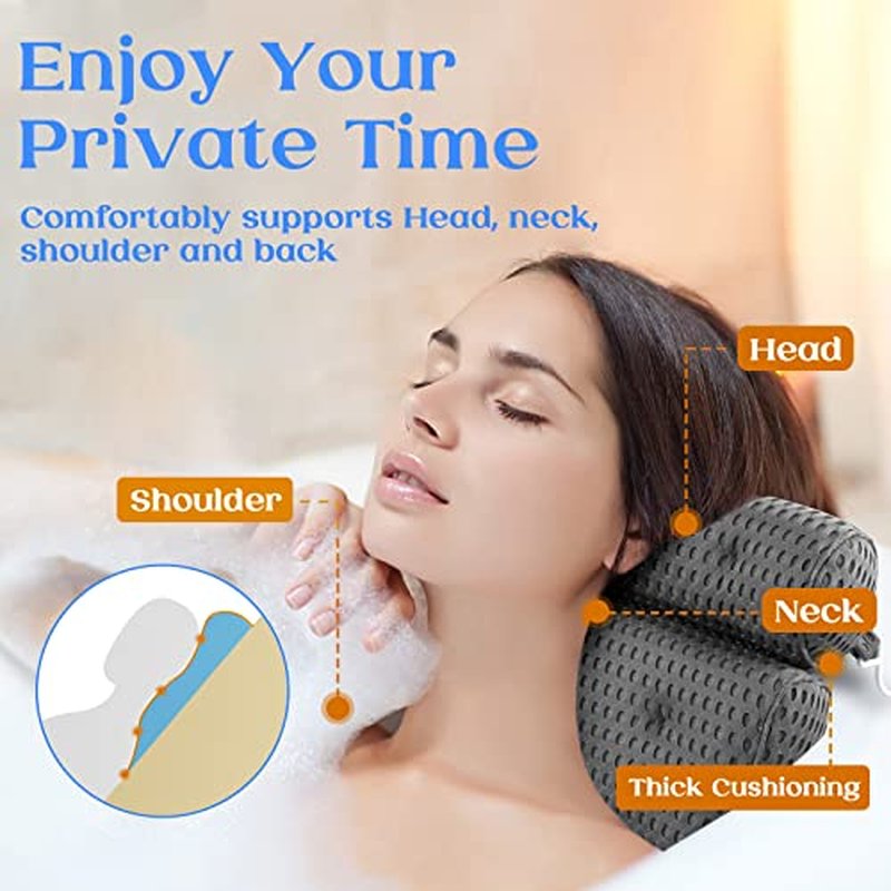 Bath Pillow, Bathtub Pillow with Anti-Slip Suction Cups, 4D Mesh Soft Spa Bath Tub Pillow Headrest, Bath Pillows for Tub with Neck and Back Support Fits Bathtub Spa Tub Jacuzzi, Fathers Day Dad Gifts