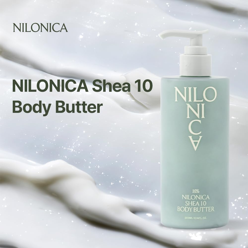 NILONICA Shea 10 Body Butter | 100,000ppm Organic Nilotica Shea Butter | Deep Hydration & Skin Barrier Support | Fast-Absorbing, Non-Greasy Daily Moisturizer | Korean Botanical Skincare | 10.14 Fl Oz