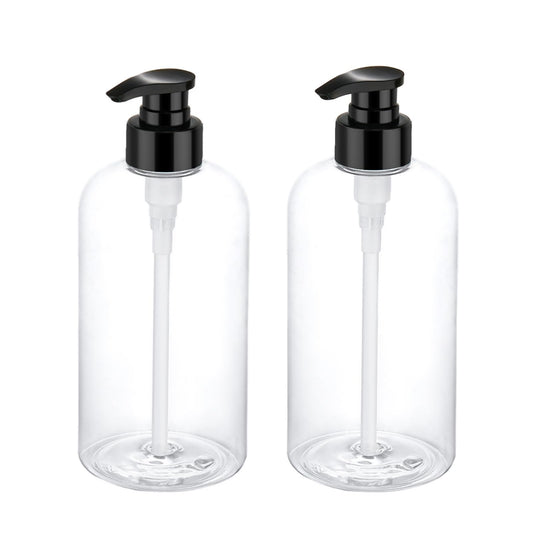 Bynccea 2 Pack Empty Plastic Pump Bottles Dispenser 16 oz / 500 ml Refillable Shampoo Bottles with Pumps Cylinder Shampoo Lotion Hand Pump Bottle Liquid Container for Bathroom Shampoo and Body Wash