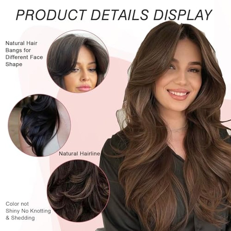 Jolelyne Layered Wavy Wigs with Curtain Bangs for Women Snythetic Butterfly Haircut Natural Black Wig with Bangs Hair Wig for Women Layered Straight Heat Resistant Wigs for Daily Party Use (2#)