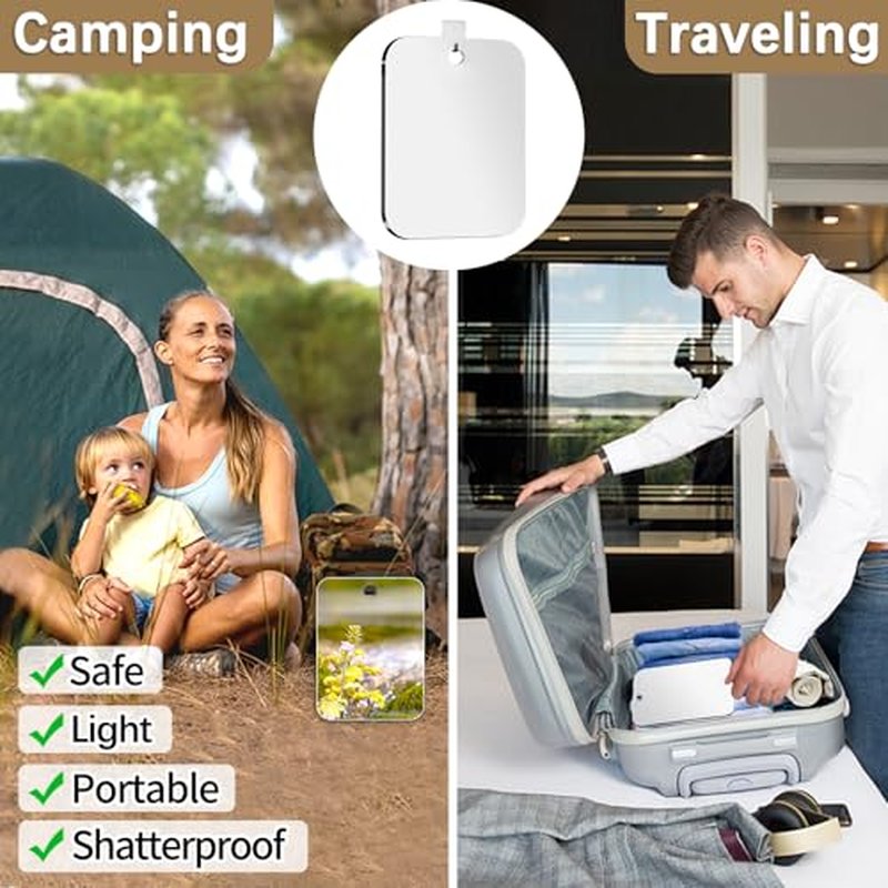 Shower Mirror Fogless for Shaving, Medium 8 x 6 inch Fogless Mirror for Shower, Small Wall Hanging Portable Travel Camping Mirrors, Unbreakable Handheld Locker Shave Mirror Makeup Plastic, Bathroom