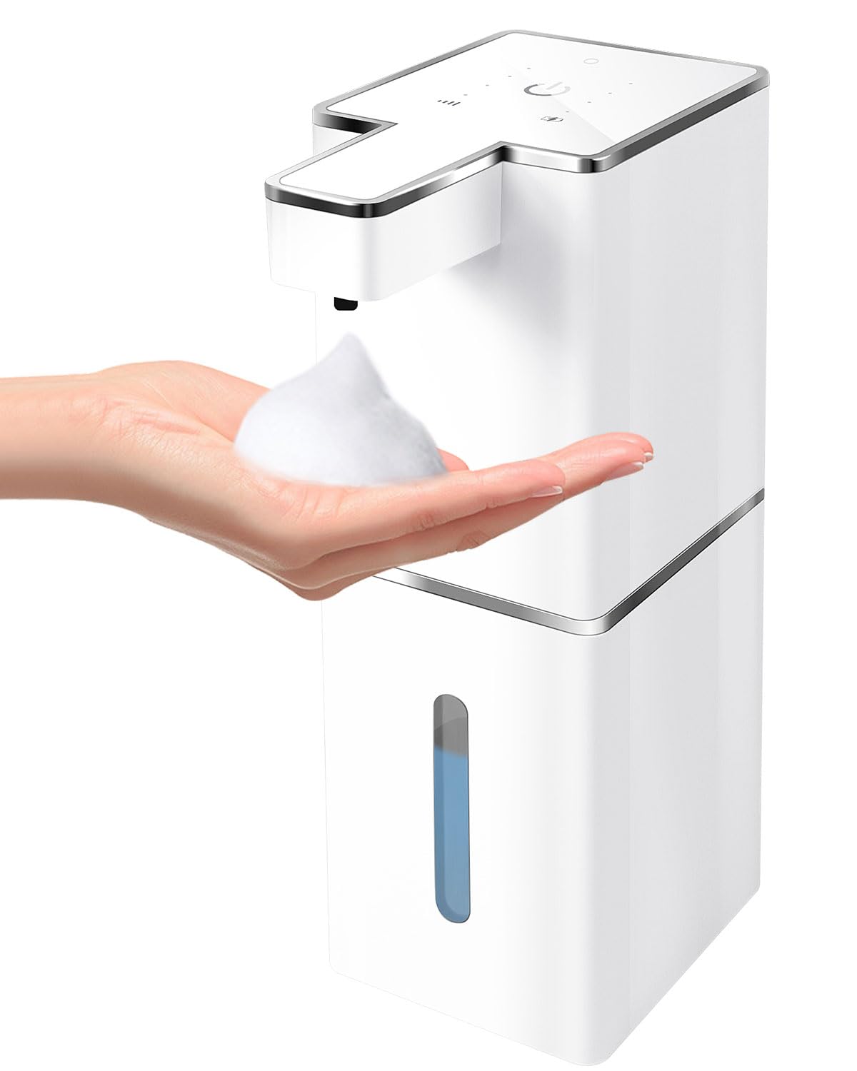JEMISUN Automatic Foaming Soap Dispenser Touchless 380ml/12.8oz Rechargeable Hand Soap Dispenser Wall Mounted 4 Levels Adjustable Foam Soap Pump for Bathroom Kitchen Dish Soap