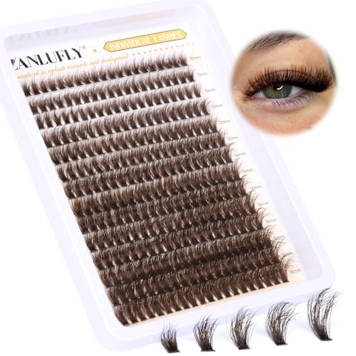Brown Lash Clusters Fluffy Individual Lashes Natural Eyelash Clusters D Curl Thick DIY Lashes Extensions Wispy Cluster Eyealshes Extension (10-18MM)