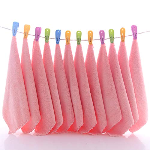 TENSTARS 12 Pack Premium Washcloths Set - Quick Drying - Soft Microfiber Coral Velvet Highly Absorbent Wash Clothes -Multipurpose Use as Bath Fitness, Spa, Facial, Fingertip Towel (Pink)