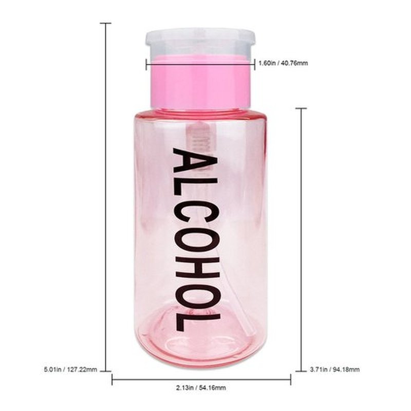 7oz Pink with Word Imprint Push Down Pump Dispenser Empty Refillerable Bottle with Flip Top Cap - for Nail Polish, Travel, Cosmetics Packaging