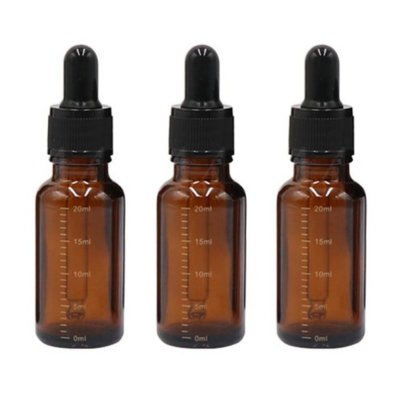 Happyupcity 3Pcs 20ml/0.7oz Empty Refillable Amber Glass Dropper Bottles with Scale Dropper Essential Oil Bottles Sample Vials Travel Liquid Dispenser Container for Perfume Cosmetic