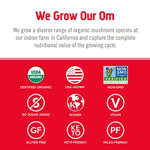 Om Mushroom Superfood Immune Defense Mushroom Capsules Superfood Supplement, 90 Count, 30 Days, Mushroom Blend, Reishi, Turkey Tail, Maitake, Agaricus Blazei, Vitamin C, Vegan