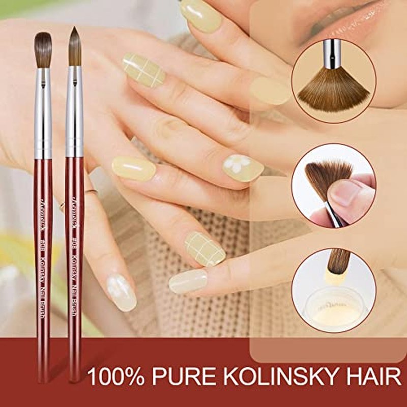 KEMEISI Acrylic Nail Brush Size #10, 100% Pure Kolinsky Nail Art Brushes for Acrylic Application, Sturdy Handle Oval Shaped Acrylic Powder Nail Design Tools for Professional Manicure DIY