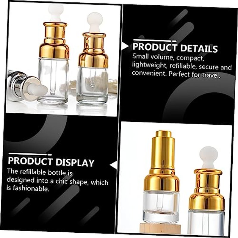 HONMEET 6pcs Essential Oil Bottle Portable Fragrance Clear Container Travel Perfume Bottle Essential Oil Container Aromatherapy Bottle Liquid Containers Golden Glass