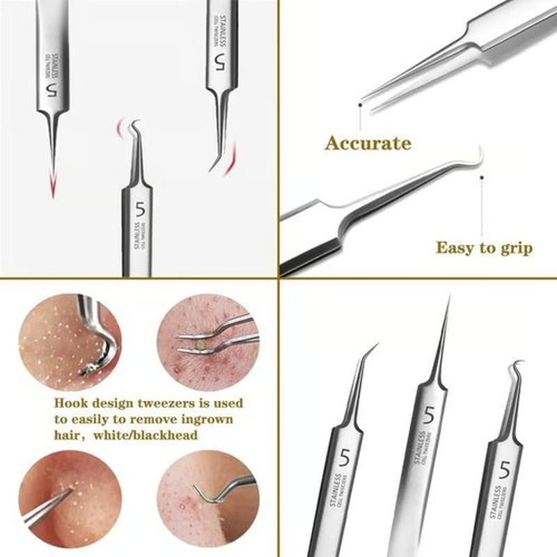 Usiveinborn Blackhead Remover, Usiveinborn Tweezers, Usiveinborn Professional Facial Blackhead Remover Tweezers, Pimple Popper Tool Kit, Ingrown Hair Tweezers (1Set-3pcs)