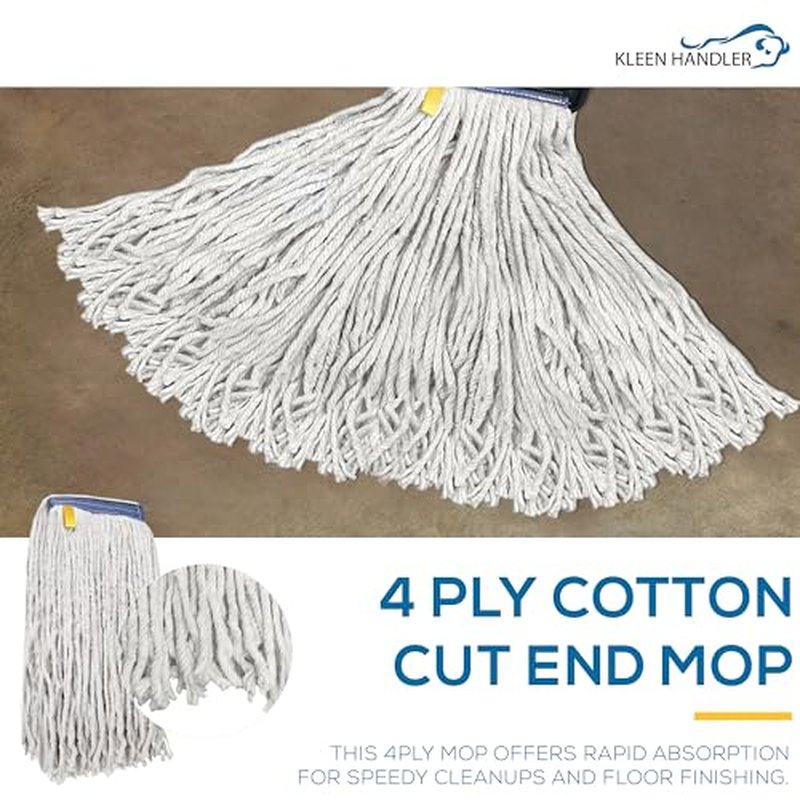 Pack of 3 Cut End Cotton Mop Head Replacement, 1.25-inch Universal Headband, Wet Mop Refills, Natural, 16 Oz