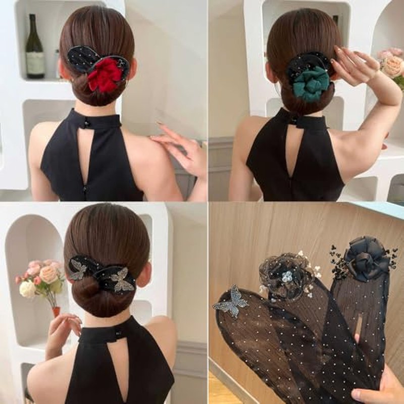 HUIQINGLI Characterh Character Hair Accessories, Insstyle Full Star Flower Hair Accessories, Women Hand Embroidered Flowers Deft Bun, Lazy Hair Curler (2PCS-G)