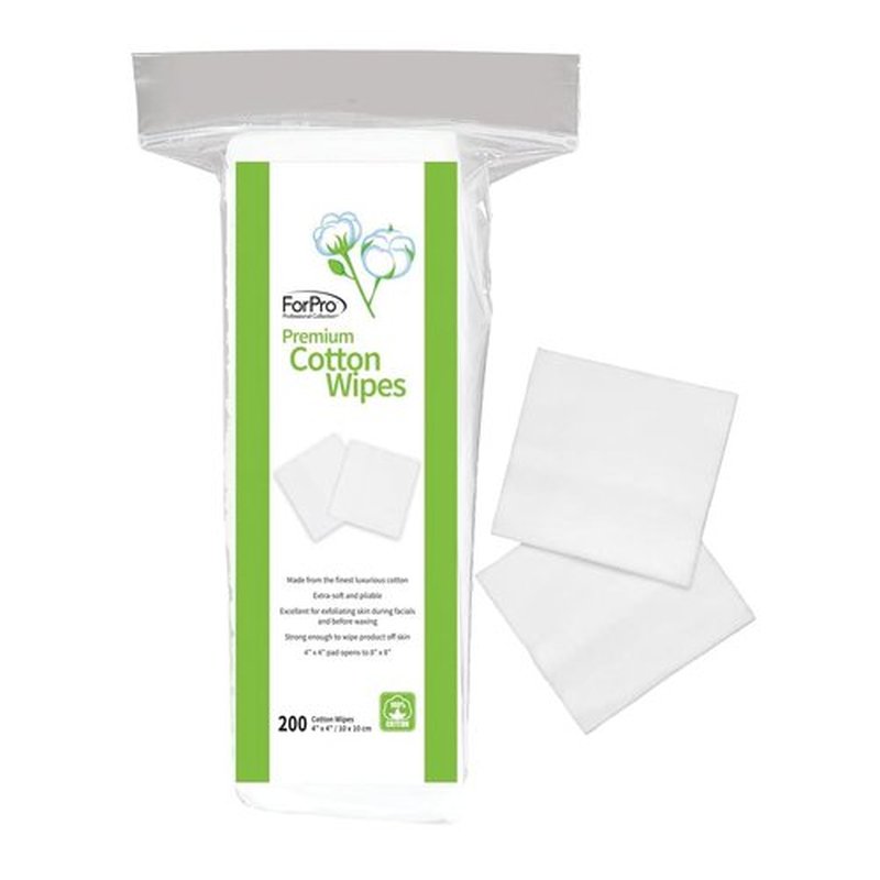 ForPro Professional Collection Premium Cotton Wipes, 100% Cotton, Extra-Soft, for Cosmetic, Nail, and Personal Care, 4” x 4”, 200-Count